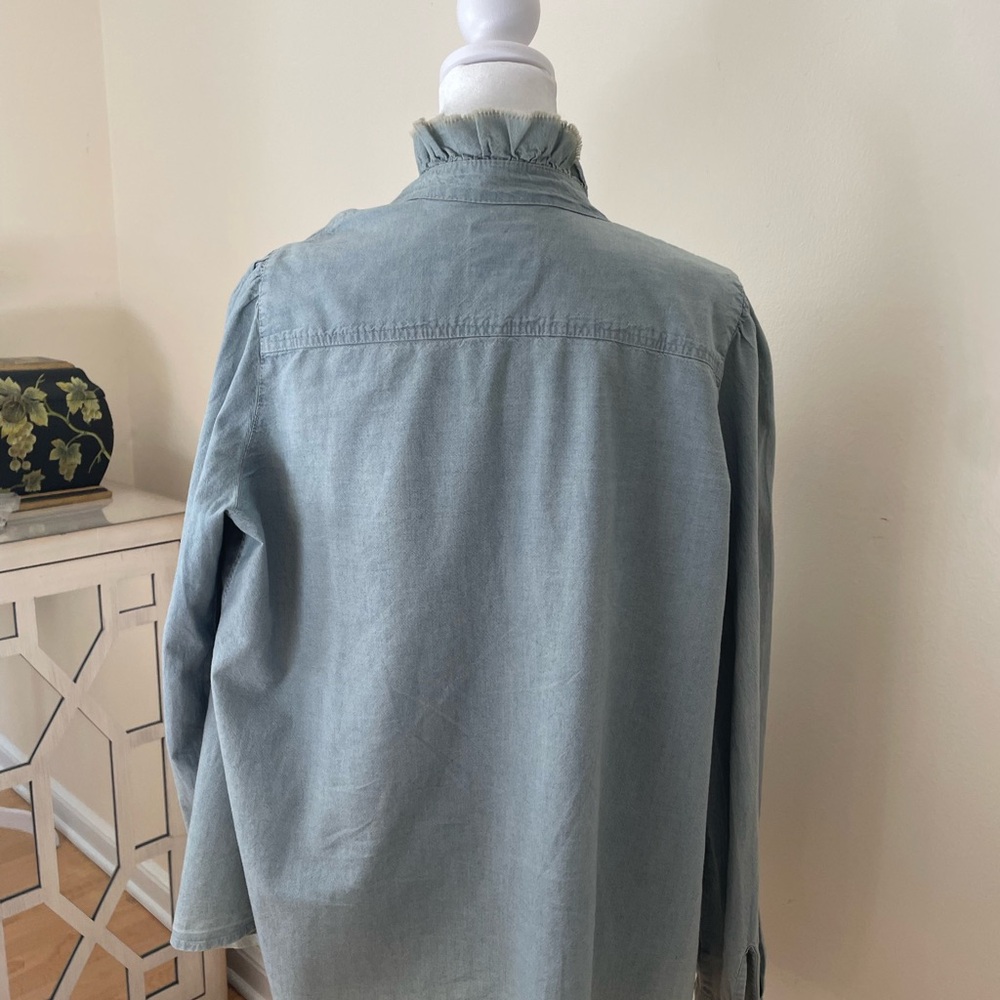 Light Blue Ruffle Collar Button-Down Shirt - Picture 3 of 6